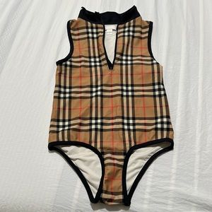 Burberry Kids One Piece Swimsuit in Tan and Black Check
